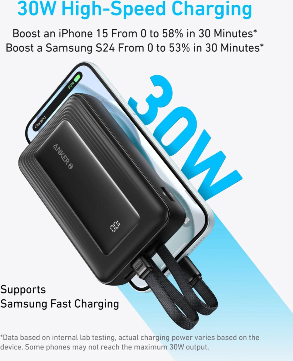 ⁦Anker Power Bank  (10K,30W, Built-In  USB-C+Lightning  Cable)⁩ - الصورة ⁦4⁩