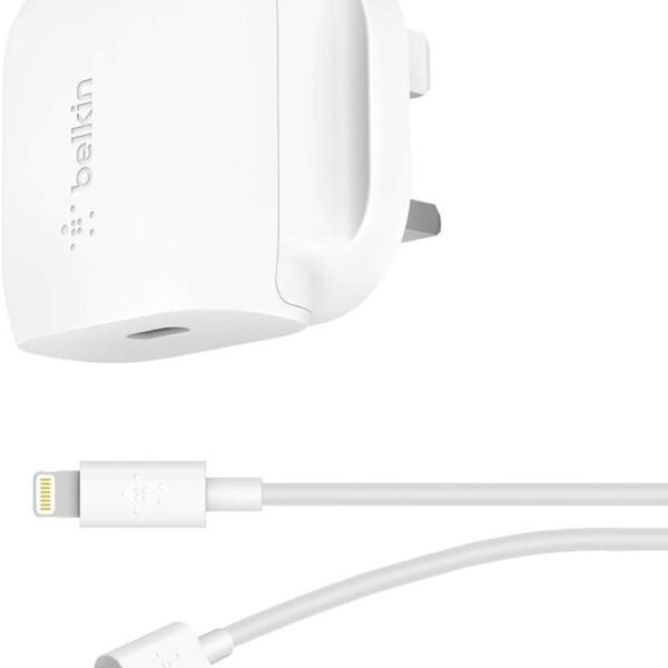 Belkin Boost Charger 20W USB-C PD Wall Charger + USB-C to Lightning Cable White